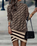 Gwmlk Independent Station Autumn New Long-Sleeved High-Necked Printed Dress For Women