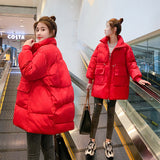 Jacket Korean Version Ins Long Winter New Bright Face Down Cotton-Padded Jacket Loose Bread Clothes Cotton-Padded Jacket Add Thick Coat