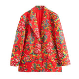 Gwmlk Big Flower Loose Suit Jacket Northeast Big Flower Cotton-Padded Jacket Leisure Trousers Suit