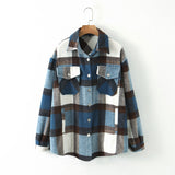 Gwmlk Autumn Women's Wear Urban Leisure Woolen Plaid Shirt Jacket