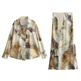 Gwmlk Spring Tie-Dyed Satin Texture Shirt 6962025 Skirt 6962024