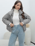 Gwmlk Plaid Women's Coat Bread Jacket Warm Down Cotton-Padded Jacket Women's Cotton-Padded Jacket