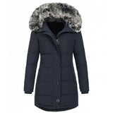 Gwmlk Women's Autumn And Winter New Ladies With Hats, Warm And Slim Cotton Clothes, Medium-Long Solid Color Jackets