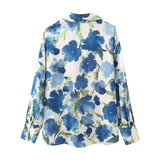 Gwmlk Spring Silk Satin Flower Printed Shirt 2248802