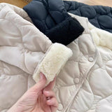 Wool Splicing Down Cotton Jacket Female Winter 2024 The Korean Version Of Loose Diamond Case Light Warm Cotton-Padded Jacket Padded Jacket Coat