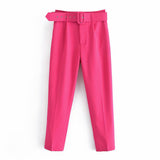 Gwmlk 2024 New Pleated Multi-Color Harlan Pants Leisure Solid-Color Women's Pants Belt