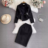 Gwmlk Jacket Dress Waist Lotus Leaf Edge Long High-End Ol Commuter Airfield Autumn Dress Two-Piece Set 8040