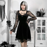 Gwmlk Dark Dress Lace Stitching Shows Chest Long-Sleeved Lotus Leaf Edge Waist Shows Thin Casual Dress