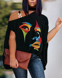 Gwmlk Plus-Size Women's Wear 2024 Summer New Fashion Off-Shoulder Casual Printed T-Shirt