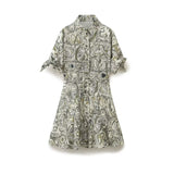 Gwmlk New Printed Lapel Shirt Dress With Belt Cuffs Bow Tie For Women 2183047