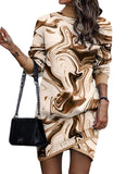 Gwmlk Independent Station Autumn New Long-Sleeved High-Necked Printed Dress For Women