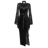 Gwmlk Autumn Style New Style Slim Velvet Dress With Dark Goth Horn Sleeves Tied With Forks