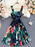 Gwmlk Spring New Sling Dress Seaside Vacation Tropical Printing, Shoulder Slimming And Skinny Skirt Trend