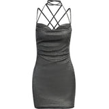 Gwmlk Glitter Powder Back Strap Dress Winter Fashion Sexy Women's Temperament Commuter Skirt Girl