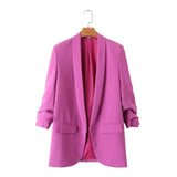 Gwmlk Spring Style Pleated Sleeve Sag Urban Leisure Candy Color Women's Suit Coat