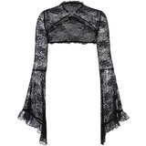 Gwmlk Women's Wear Autumn And Winter New Horn Sleeve Sexy Lace Hollowed-Out Cheongsam Buckle Blouse