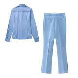 Gwmlk Autumn Pocket Crepe Shirt 8932499 Middle Waist Trousers 8851512