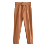 Gwmlk 2024 New Pleated Multi-Color Harlan Pants Leisure Solid-Color Women's Pants Belt