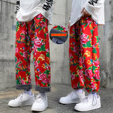 Big Flower Leisure And Velvet Foot Casual Pants Large Size Chinese Wind Peony National Characteristics And Velvet Big Flower Pants