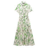 Gwmlk New Series Of Spring Printed Belt-Lined Dress