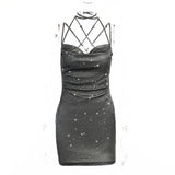 Gwmlk Glitter Powder Back Strap Dress Winter Fashion Sexy Women's Temperament Commuter Skirt Girl