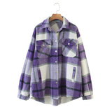 Gwmlk Autumn Women's Wear Urban Leisure Woolen Plaid Shirt Jacket