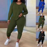 Gwmlk Independent Station Large Size Women's Long-Sleeved Trousers Two-Piece Suit In Solid Color