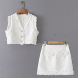 Gwmlk New Woolen Short Vest Woolen Mini Skirt Suit