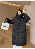 Winter New Thickened Loose Long Knee Cotton-Padded Coat Korean Version Of Student Hooded Large Pocket Cotton-Padded Coat