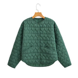 Gwmlk Heart-Shaped Quilted Round-Collar Pure Color Cotton Coat In Spring