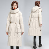 Hooded Warm Cotton-Padded Jacket 2024 New Winter Korean Version Of The Waist Show Thin Pure Color Cotton-Padded Coat Mother Coat