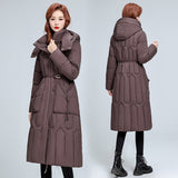 Hooded Warm Cotton-Padded Jacket 2024 New Winter Korean Version Of The Waist Show Thin Pure Color Cotton-Padded Coat Mother Coat