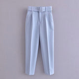 Gwmlk 2024 New Pleated Multi-Color Harlan Pants Leisure Solid-Color Women's Pants Belt