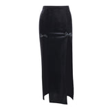 Gwmlk Dark 2024 Spring New High-Waisted Suede Double Split Fashion Leisure Spice Girl Full-Length Skirt