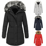 Gwmlk Women's Autumn And Winter New Ladies With Hats, Warm And Slim Cotton Clothes, Medium-Long Solid Color Jackets