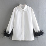 Gwmlk Style Cuff Feather Decorated Shirt Lapel Shirt Multicolor Casual Shirt In The Autumn Of 2024