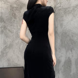 Gwmlk Retro Style Improved Cheongsam Female Ins Winter New Girl Forked Dress Temperament Slim Skirt