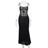 Gwmlk Spring 2024 New Sexy Hip Skirt Dark Style Slim Micro-Transparent Mesh Dress Woman