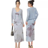 Gwmlk High-End Fishtail Dress Set For Women In 2024 Autumn New Style Slim Halter Dress + Cardigan