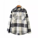 Gwmlk New Autumn Sanded Blouse Women's Lapel Single-Breasted Plaid Coat