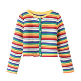 Gwmlk Rainbow Striped Round Neck Knitted Cardigan Short Sweater In Summer