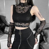 Gwmlk Dark Wind Netting Skull Lace Vest Two-Piece Set Spring Ins Sexy Inner Suit