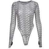 Gwmlk Printed Chaochao Brand Mesh Spicy Girls' Conjoined Clothes Are Sexually Transparent Long-Sleeved Tight Fashionable Women's Wear