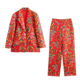 Gwmlk Big Flower Loose Suit Jacket Northeast Big Flower Cotton-Padded Jacket Leisure Trousers Suit