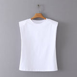 Gwmlk Spring Style Shoulder Pads Loose Multicolor Sleeveless Round Collar T-Shirt 0858030