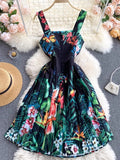 Gwmlk Spring New Sling Dress Seaside Vacation Tropical Printing, Shoulder Slimming And Skinny Skirt Trend