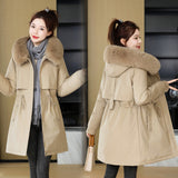 To Overcome The Female Long 2024 New Korean Version Of Fashion Slim Cotton Clothes Winter Plus Velvet And Thick Down Cotton Padded Coat