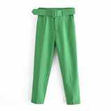 Gwmlk 2024 New Pleated Multi-Color Harlan Pants Leisure Solid-Color Women's Pants Belt