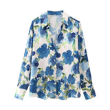 Gwmlk Spring Silk Satin Flower Printed Shirt 2248802