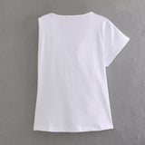 Gwmlk Spring Pleated Asymmetrical Cotton T-Shirt 0254338